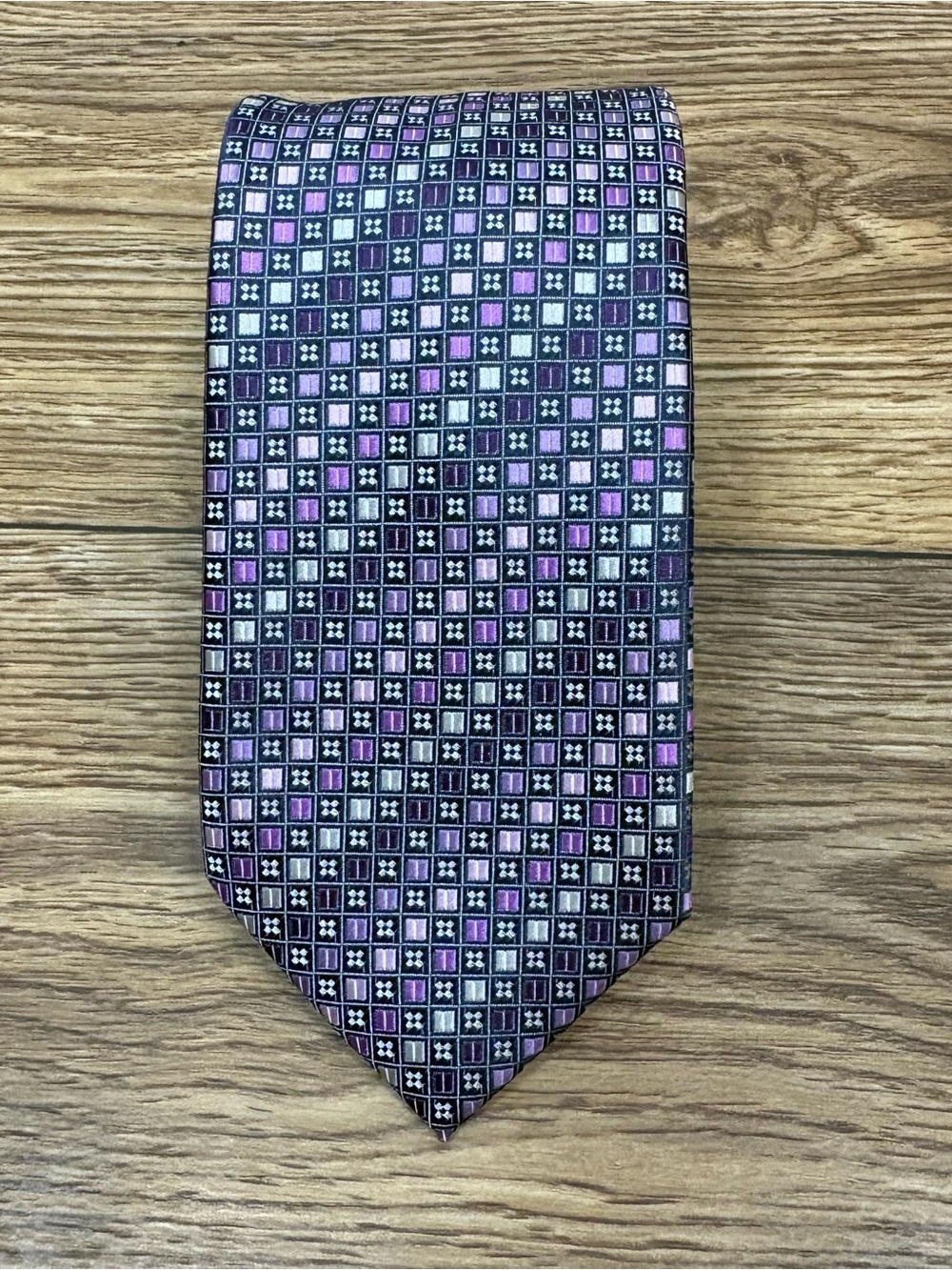 Colours Alexander Julian Purple Geometric Tie Y2K Preppy Retro Mens